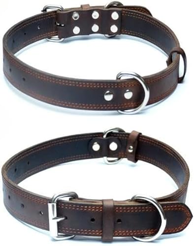 DYNAMIC LEATHER Robustes Echtleder-Hundehalsband mit Metallschnalle, Größe M (2,5 cm breit für 40,6 cm - 50,8 cm Halsumfang), Doppelnaht, Dunkelbraun von Dynamic Leather