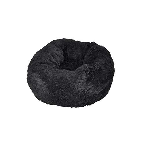 Dynamic24 Hundebett 55cm Rund Hundekissen flauschig aus Plüsch Hundebetten Donut Hundesofa Katzenbett Hundekorb Waschbar für Hunde Katze Haustier (Schwarz) von Dynamic24