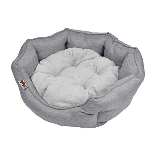 Dynamic24 Hundekorb 60cm Haustier Katzen Kissen Bett Hunde Kissen Hundebett Schlafplatz grau inklusive Plüschkissen von Dynamic24