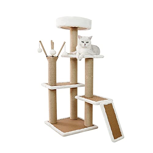 4 Stufe Katzenbaum mit Kratzer Pfosten Kletterleiter Hängende Spielzeug Katze Turm Katze Eigentumswohnungsaktivität Bäume (Color : Brown and White) von Dzwyc