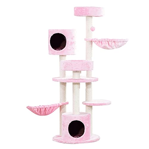 Große Katze Tower Cat Activity Center Spielhaus mit Sisal Kratzpfosten Hängematte (Color : Pink) von Dzwyc