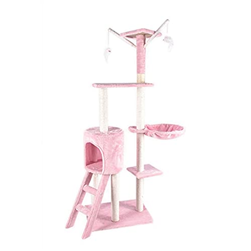 Große Multi-Level Cat Tower Cat Tree Deluxe Cat Nest mit Katze Korb Liege Leiter Kratzer Pfosten Perche Katzenkletterrahmen (Color : Pink) von Dzwyc