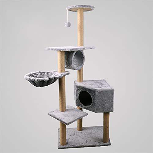 Katze Turm Aktivitätszentrum Spielhaus mit Sisal Kratzer Board Korb Liege Plüsch Perch Große Höhle Katze Baum (Color : Grau) von Dzwyc