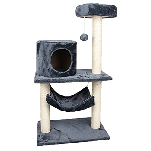 Katzenturm Multi-Level Cat Activity Center Katze Spielzeug Katze Bäume mit Sisal Kratzer Pfosten Perches Häuser Hängematte (Color : Dark Gray) von Dzwyc