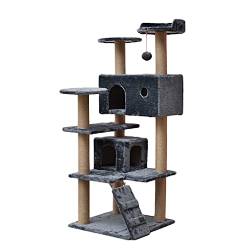 Kletterleiter Katzenbäume Katze Kletterrahmen mit Sisal Kratzer Pfosten Katzenturm Aktivitätszentrum (Color : Dark Gray, Größe : 140 * 50 * 50cm) von Dzwyc