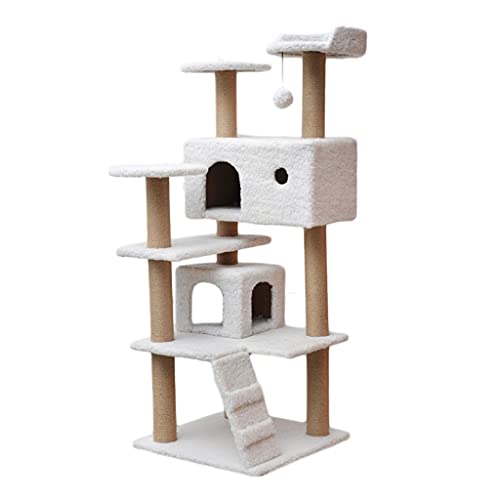 Kletterleiter Katzenbäume Katze Kletterrahmen mit Sisal Kratzer Pfosten Katzenturm Aktivitätszentrum (Color : White, Größe : 140 * 50 * 50cm) von Dzwyc