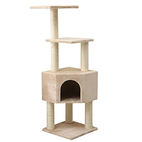 Massivholz Katze Baum Katze Kletterrahmen Katze Turm Katze Springplattform Spielzeug Sisal Katze Kratzbrett Katze Nest (Color : Beige) von Dzwyc