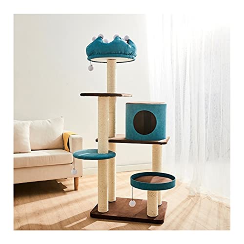 Multi-Level Cat Tower Sisal Cat Kletterrahmen Schleifkleiner Säule Jumping Platform Katze Baum Katze Nest Spielzeug (Color : Brown Blue, Größe : 45 * 60 * 145cm) von Dzwyc