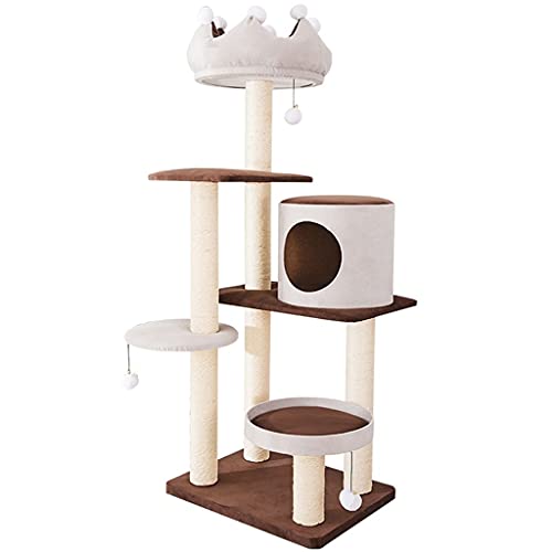Multi-Level Cat Tower Sisal Cat Kletterrahmen Schleifkleiner Säule Jumping Platform Katze Baum Katze Nest Spielzeug (Color : Brown Gray, Größe : 45 * 60 * 145cm) von Dzwyc