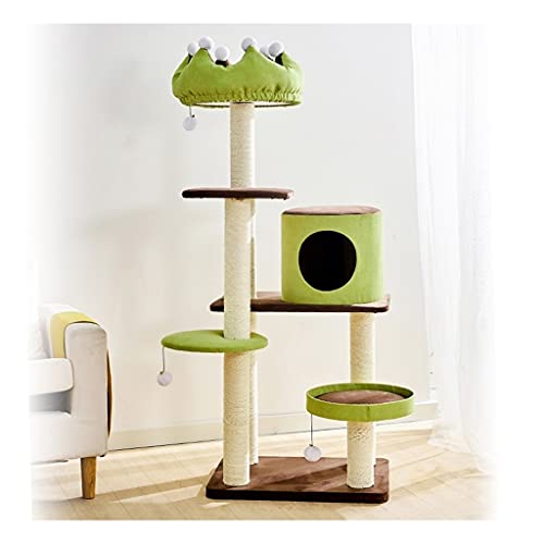 Multi-Level Cat Tower Sisal Cat Kletterrahmen Schleifkleiner Säule Jumping Platform Katze Baum Katze Nest Spielzeug (Color : Green, Größe : 45 * 60 * 145cm) von Dzwyc