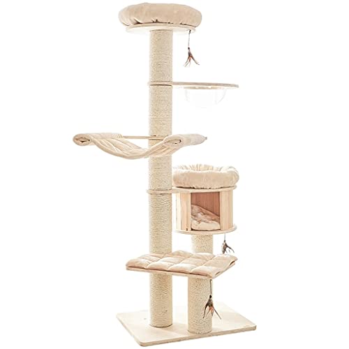 Multi-Level Cat Tower Sisal Cat Toy Cat Tree mit Springender Plattform Hängematte Katzennest (Color : Beige, Größe : 75 * 56 * 193.5cm) von Dzwyc