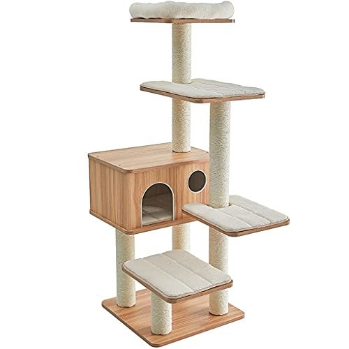 Multi-Level Springing Platform Katze Turm Sisal Pippe Post Katze Baum Katze Kletterrahmen Katze Nest Aktivitätszentrum (Color : Wood Color, Größe : 48 * 48 * 135cm) von Dzwyc