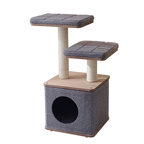 Nachahmung Holzkatze Turm Aktivität Kletterturm Katze Baum Waschbare Matten Katze-Eigentumswohnungen mit Sisal-Pole-Katzennest (Color : Grau) von Dzwyc