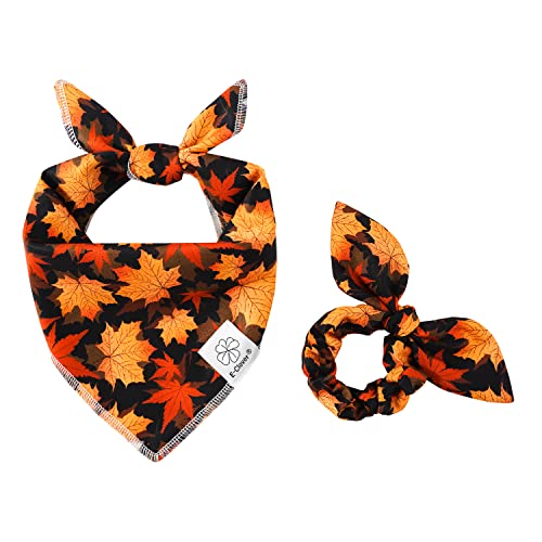 E-Clover Herbst Hund Bandana – Thanksgiving Hund Bandana & passendes Scrunchie Set Haustier Schal Halstuch Lätzchen Hund Outfit für mittelgroße große Hunde Besitzer Geschenke Ahornblätter von E-Clover