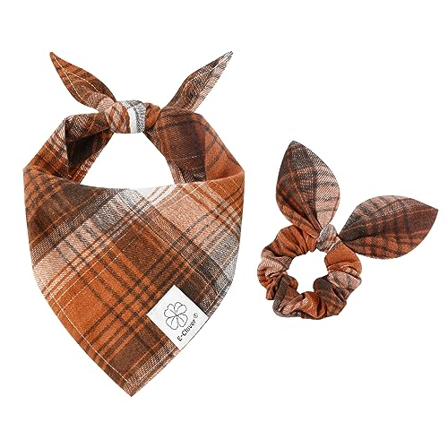 E-Clover Herbst-Hunde-Bandana & passendes Haargummi-Thanksgiving-Hunde-Halstuch, dreieckig, kariert, Haustier-Schal, Lätzchen für mittelgroße und große Hunde, Mädchen, Jungen, Besitzer Geschenk von E-Clover