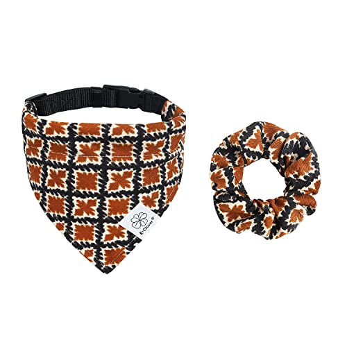 E-Clover Hundehalsband Bandana & Passendes Scrunchie Set Verstellbar Junge Hundehalsbänder Haustierzubehör für Kleine Mittlere Hunde Welpen Katzen Besitzer Geschenk Braun von E-Clover