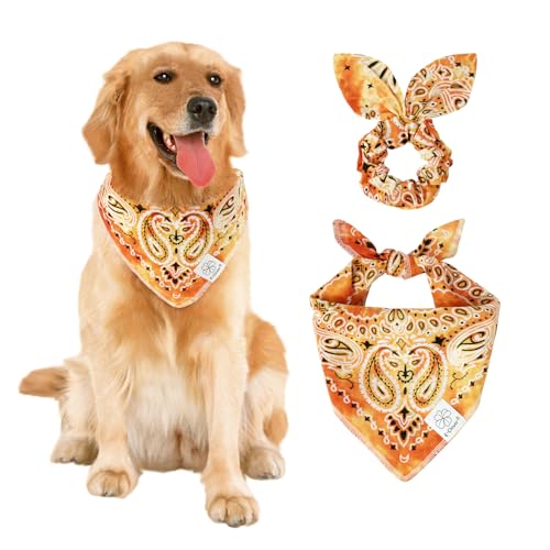 E-Clover Hundehalstuch mit passendem Haargummi, Hundehalstuch, Lätzchen für mittelgroße und große Hunde, Besitzer, Mutter, Geschenk, Orange von E-Clover