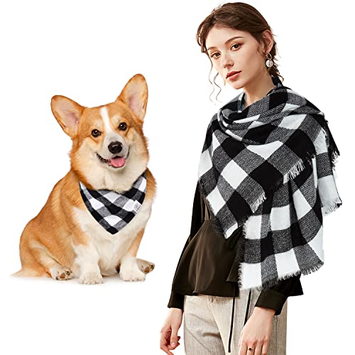 E-Clover Hundehalstücher mit Schottenkaro, für mittelgroße und große Hunde, Jungen, Mutter, Outfit, Schwarz / Weiß von E-Clover