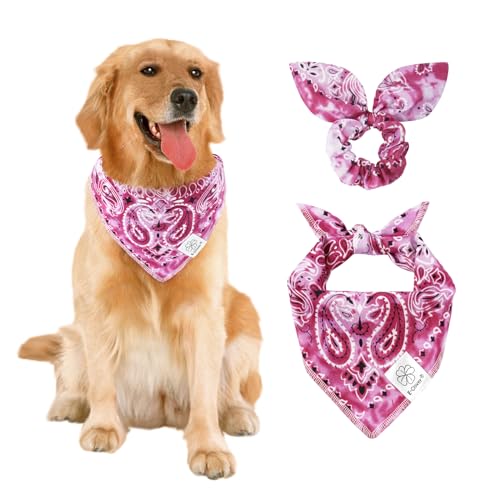 E-Clover Hundehalstücher & passendes Haargummi, Halstuch, Lätzchen für mittelgroße und große Hunde, Besitzer, Mutter, Geschenk, Sommer, Violett von E-Clover