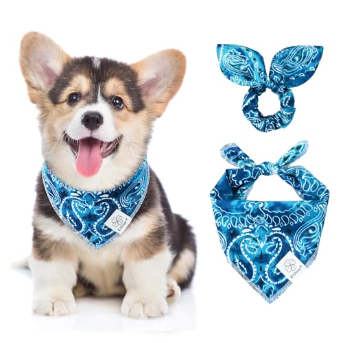 E-Clover Hundehalstücher und passendes Haargummi, für kleine Hunde, Welpenbesitzer, Mutter, Geschenk, Blau von E-Clover