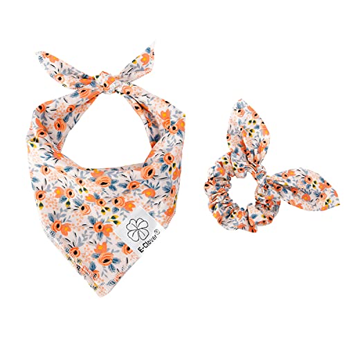 E-Clover Hundehalstücher und passendes Haargummi-Set für Mädchen, Blume, Schal, Lätzchen, Haustier-Bandana mit Fliege für kleine Hunde, Welpenbesitzer, Herbst von E-Clover