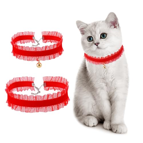 E-Clover Katzenhalsband mit Glöckchen, Hochzeitshalsband und passendem Halsband, Haustierzubehör für Kätzchen, Kätzchen, Besitzer, Geschenk, rote Spitze von E-Clover