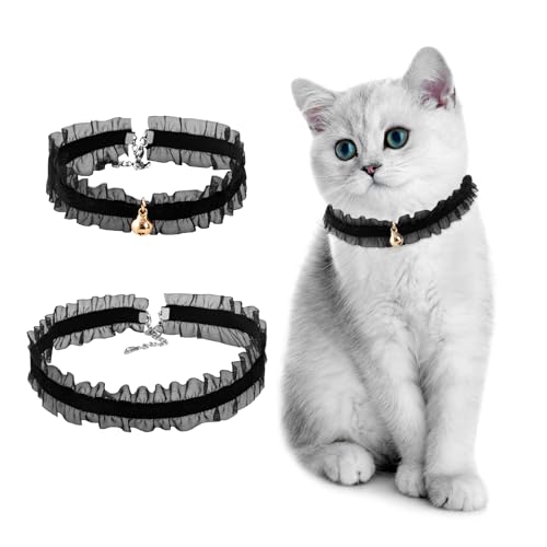 E-Clover Katzenhalsband mit Glöckchen, Hochzeitshalsband und passendem Halsband, Haustierzubehör für Kätzchen, Kätzchen, Besitzer, Geschenk, schwarze Spitze von E-Clover