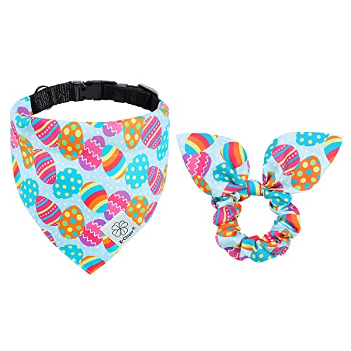 E-Clover Ostern Hundehalsband & Passendes Scrunchie Set, Eier Hundehalsband Mädchen Hundehalsbänder Einstellbar für Kleine Mittlere Hunde Besitzer Junge Niedlich Frühling Geschenk von E-Clover