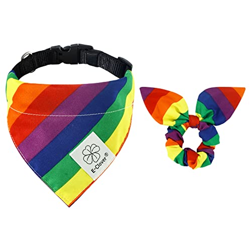 E-Clover Pride Hundehalsband & Passendes Scrunchie Set LGBT+ Regenbogen Hundehalsbänder Bandanas Verstellbar für XS Kleine Hunde Welpenbesitzer Geschenk von E-Clover