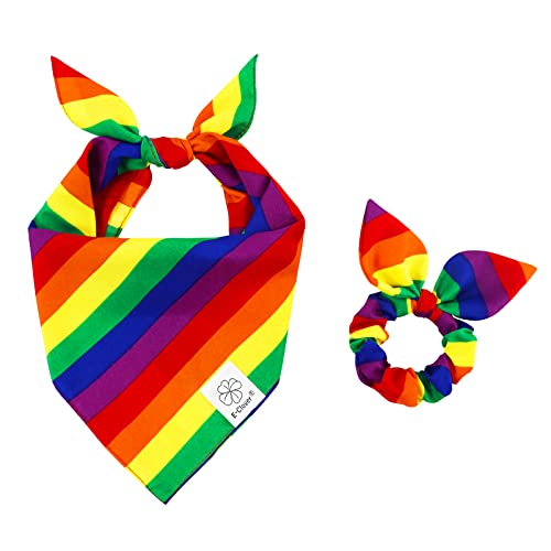 E-Clover Pride Hundehalstücher und passendes Haargummi-Set, Regenbogen-Hundehalstuch, Schal mit Haargummi für mittelgroße und große Hunde, Haustierbesitzer, Mutter-Geschenke von E-Clover