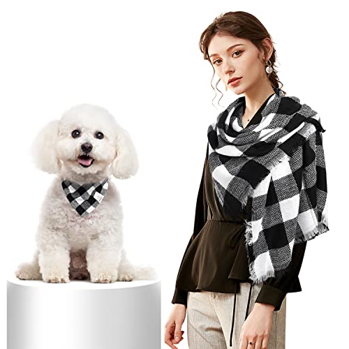 E-Clover Hundehalstuch, passender Halstuch, Büffelkariert, mit Schottenkaro, Schal für kleine und mittelgroße Hunde, Mutter-Outfit, Geschenke, Schwarz / Weiß von E-Clover