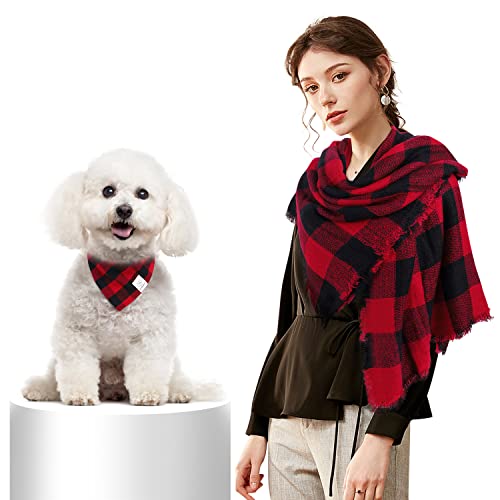 Hundehalstuch, passender Besitzer-Schal, Büffelkariert, Hundehalstuch, Lätzchen mit Tartan-Schal, Schal für kleine, mittelgroße Hunde, Mutter-Outfit, Geschenke rot/schwarz von E-Clover