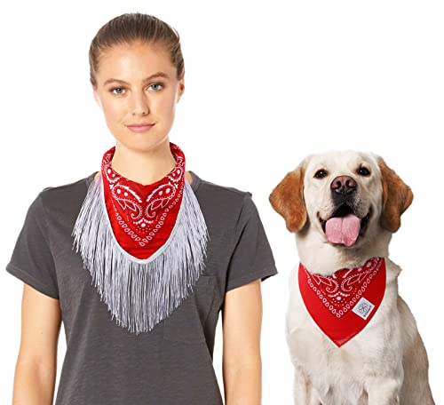 Hundehalstuch, passender Besitzer-Schal, Hunde-Cowboy-Kostüm und Fransen-Bandana, Western-Hunde-Zubehör für mittelgroße und große Hunde, Mutter, Rot von E-Clover