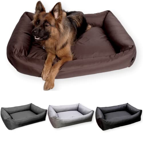 4L Textil Koko Wasserabweisendes Hundebett mittelgroße Hunde Hundekorb abwaschbar mit Bezug Hundekissen waschbar Hundekörbchen Braun (80x60 cm, Braun) von 4L Textil