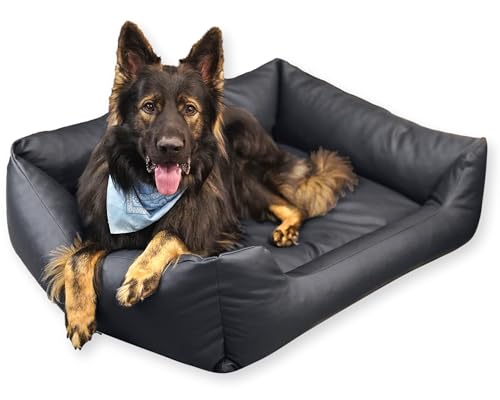 4L Textil Mario Wasserfestes Hundebett Kunstleder Hundekorb aus Kunstleder Hundebett große Hunde Hundesofa Kunstleder XXL Hundekissen Kunstleder (140x110 cm, Schwarz) von 4L Textil