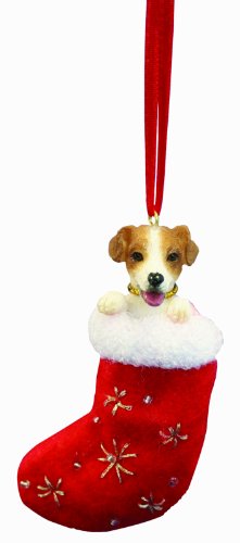 E&S Pets Jack Russell Weihnachtsstrumpf Ornament mit Santa 's Little Pals handbemalt und genäht Detail von E&S Pets