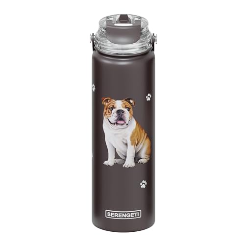 SERENGETI Wasserflasche aus Edelstahl mit auslaufsicherem Deckel, doppelwandige, vakuumisolierte Wasserflasche, realistischer 3D-Druck Ihres Lieblingshundes (Bulldogge) von E&S Pets