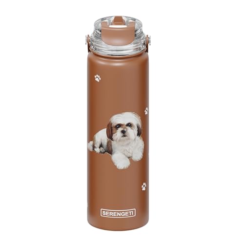 Serengeti Wasserflasche aus Edelstahl mit auslaufsicherem Deckel, doppelwandig, vakuumisoliert, realistischer 3D-Druck Ihres Lieblingshundes (Shih Tzu), 680 ml von E&S Pets