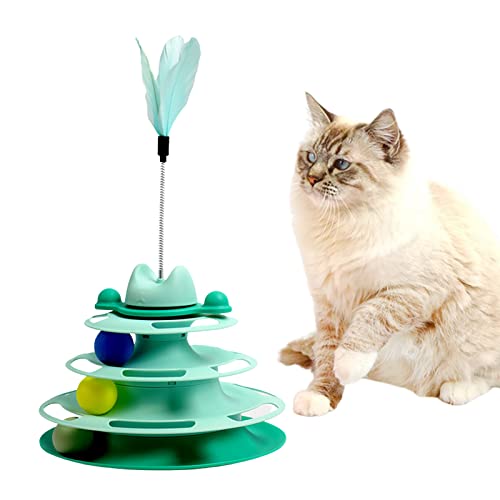 EACTEL Ballspielzeug für Katzen, Interaktiver Ballturm für Katzen mit abnehmbaren Bällen und Federn, Kitten Tower Roller Spielzeug für Hauskatzen Coatuiyo von EACTEL