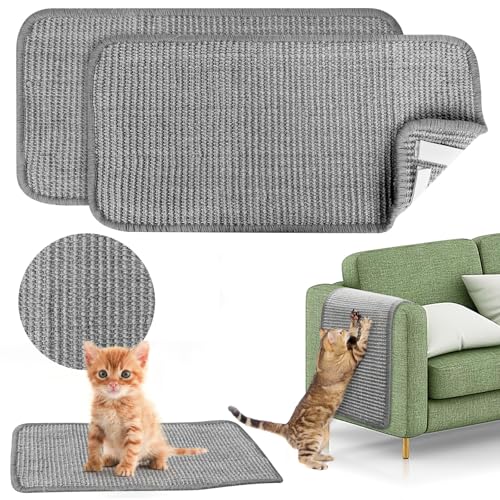 2 Stück Kratzmatte für Katzen, 50 x 25 cm Teppich für Katzen aus natürlichem Sisal, Rutschfester Kratzteppich für Katzen zum Schutz von Teppichen und Sofas, Kratzfeste Matten für Katzen von EAEVKPI