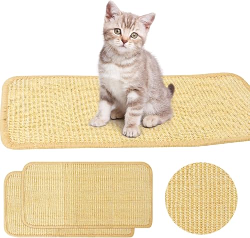 2 Stück Kratzmatte für Katzen, 50 x 25 cm, Teppich für Katzen aus natürlichem Sisal, rutschfester Kratzteppich für Katzen zum Schutz von Teppichen und Sofas, kratzfeste Matten für Katzen von EAEVKPI