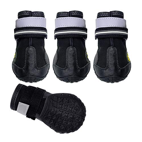 Hundeschuhe,Dog Boots 4 Teile/Satz Haustier Hund Schuhe Reflektierende wasserdichte Hund Stiefel Warme Schnee Regen Haustiere Booties Anti-Slip Socken Schuhe for Medium große Hund(Size:7) von EALLEN