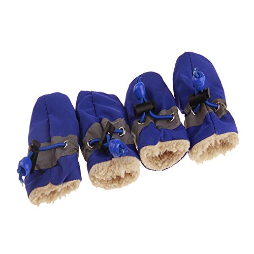 Hundeschuhe,Dog Boots 4 stücke Wasserdichte Winter Haustier Hund Schuhe Anti-slip Regen Schnee Stiefel Dicke Warme for Kleine Katzen Hunde Welpen hund Socken Booties Schuhe(Color:Thickened blue,Size:4 von EALLEN