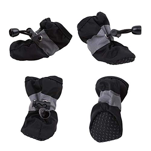 Hundeschuhe,Dog Boots 4Pcs wasserdichte Haustier Hund Schuhe Winter Warme Weiche Dicke Atmungsaktive Hund Stiefel Anti Slip Schuhe for Kleine Hunde Haustiere(Color:Black,Size:Medium) von EALLEN