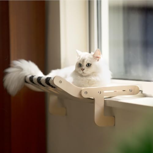 Fenstersitz für Katzen, Fensterhängematte für Hauskatzen, einfach einzustellen und zusammenzubauen, großer Katzenbettsitz für die Fensterbank von EANDPEIEO