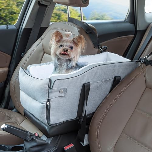 Mittelkonsole Hundeautositz für kleine Hunde bis zu 5,4 kg, abnehmbare Armlehne, Haustier-Autositz, tragbare Mittelkonsole, Hundeerhöhung Autositz mit verstellbaren Riemen, Aufbewahrungstasche und von EAROND