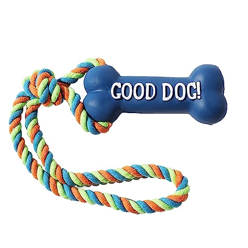 EASTALOLO Hunde-Beißspielzeug, sicheres Silikon-Knochen-Stil, Geräusche erzeugendes 11,4-Zoll-Seil, leuchtende Farben, Kauspielzeug für Welpen (Dark Blue) von EASTALOLO