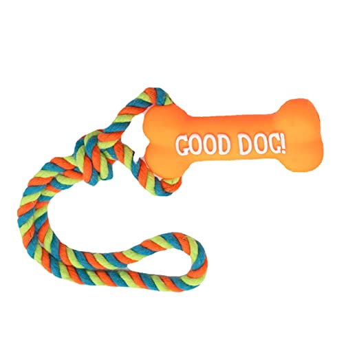 EASTALOLO Hunde-Beißspielzeug, sicheres Silikon-Knochen-Stil, Geräusche erzeugendes 11,4-Zoll-Seil, leuchtende Farben, Kauspielzeug für Welpen (Orange) von EASTALOLO