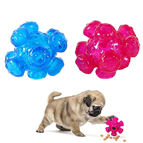 EASY JOY Pattepoint 2Stück Hundebälle Interaktives Hundespielzeug Welpenspielzeug Gummi Snackball Belohnung Bälle Hunde Langsames Essen Training für Kleine Mittlere Welpen - Blau & Lila 10x10x9 cm von EASY JOY