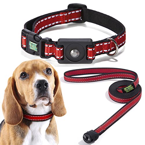 Easy Lock Verstellbares Hundehalsband und Leine, reflektierendes, weiches Gurtband mit Magnetverschluss, Haustierhalsband für Hunde (S, M, L) (L, Rot) von EASY LOCK